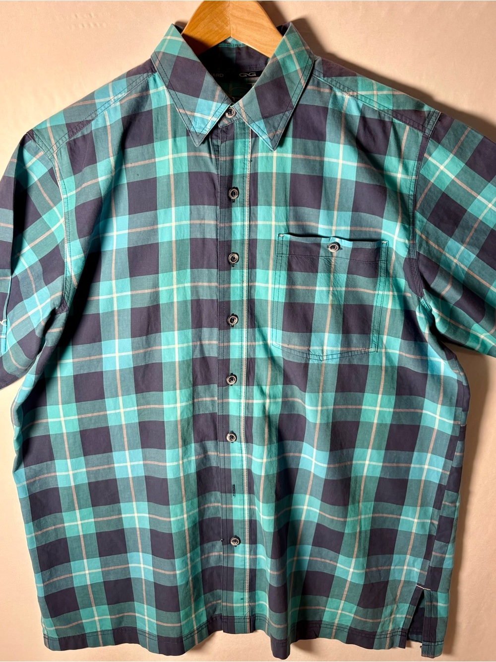 GameGuard Shirt Mens L Buffalo Check Plaid Blue Vented Fishing Outdoor Large